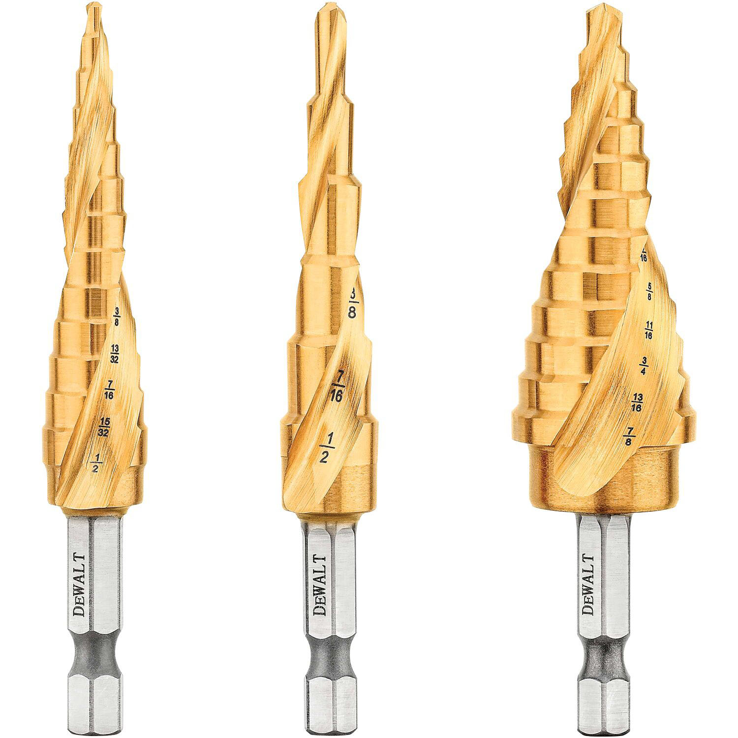 3 PIECE IMPACT READY TITANIUM NITRIDE COATING STEP DRILL BIT SET