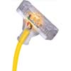 100 FT. 12/3 GAUGE SJTW YELLOW LIGHTED TRIPLE TAP EXTENSION CORD
