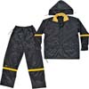 MEDIUM THREE PIECE DELUXE BLACK NYLON RAIN SUIT WITH DETACHABLE HOOD