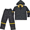 2X-LARGE THREE PIECE BLACK NYLON RAIN SUIT WITH DETACHABLE COLLAR