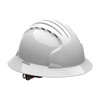 WHITE VENTED FULL BRIM HARD HAT WITH HDPE SHEL 4-POINT SUSPENSION AND WHEEL RATCHET ADJUSTMENT