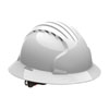 WHITE VENTED FULL BRIM HARD HAT WITH HDPE SHEL 4-POINT SUSPENSION AND WHEEL RATCHET ADJUSTMENT